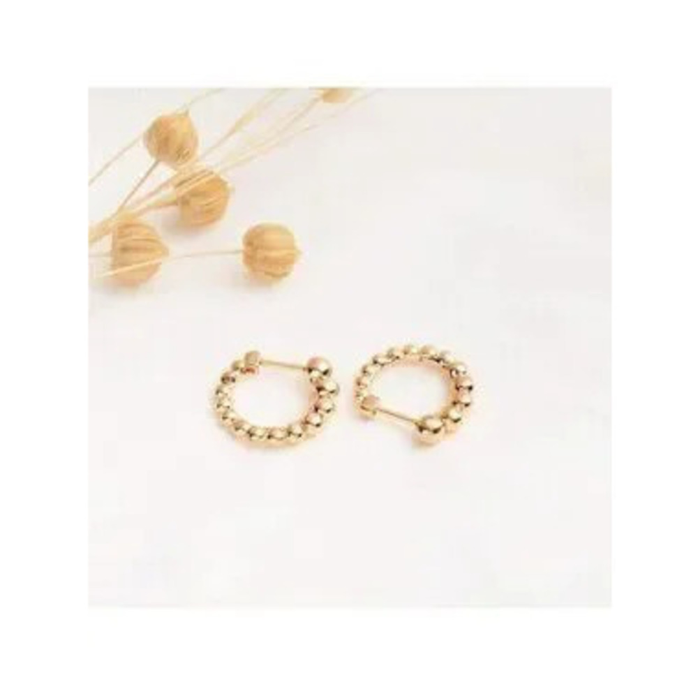 GOLD 14k Gold Plated Beaded Hoop Earrings